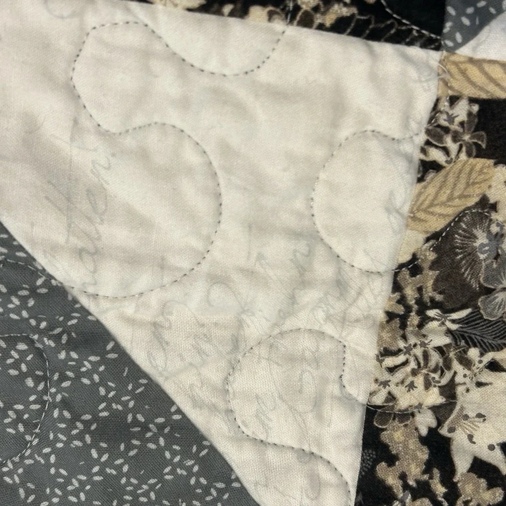 Handmade Quilt 45x45 Gray Black Floral Patchwork Lap Blanket Faith Church Script